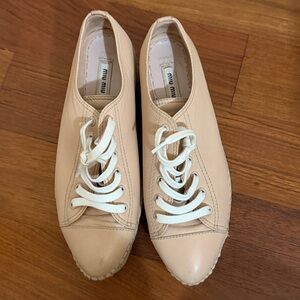 Miu Miu | Dusty Pink Espadrille Lace Up Platform Sneakers